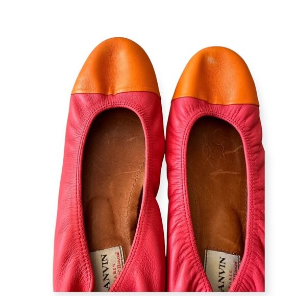 Lanvin Cap-Toe Ballerina Flats. in Red /Orange Leather,  39 EU - Picture 7 of 13